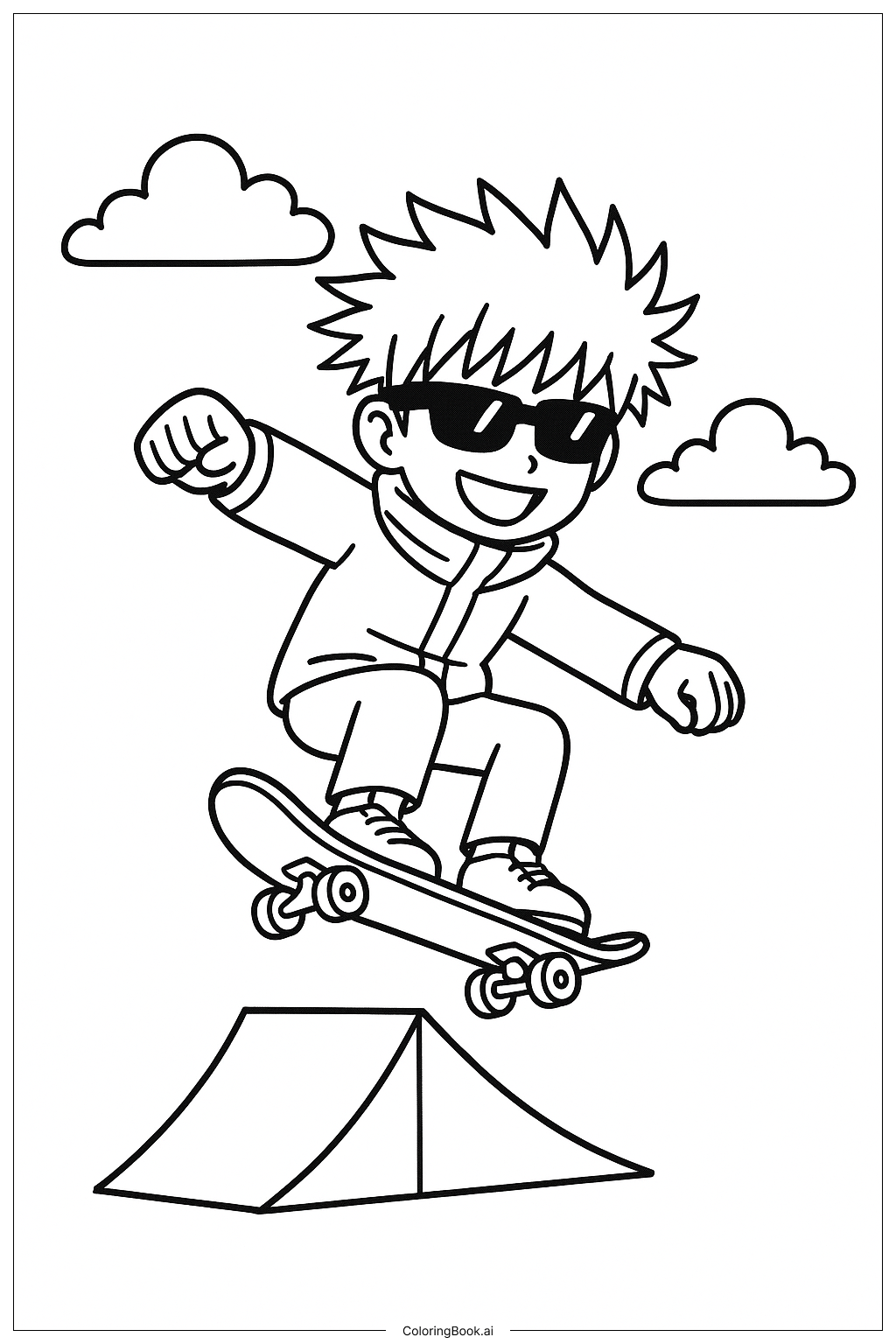  滑板上的五条悟填色页 