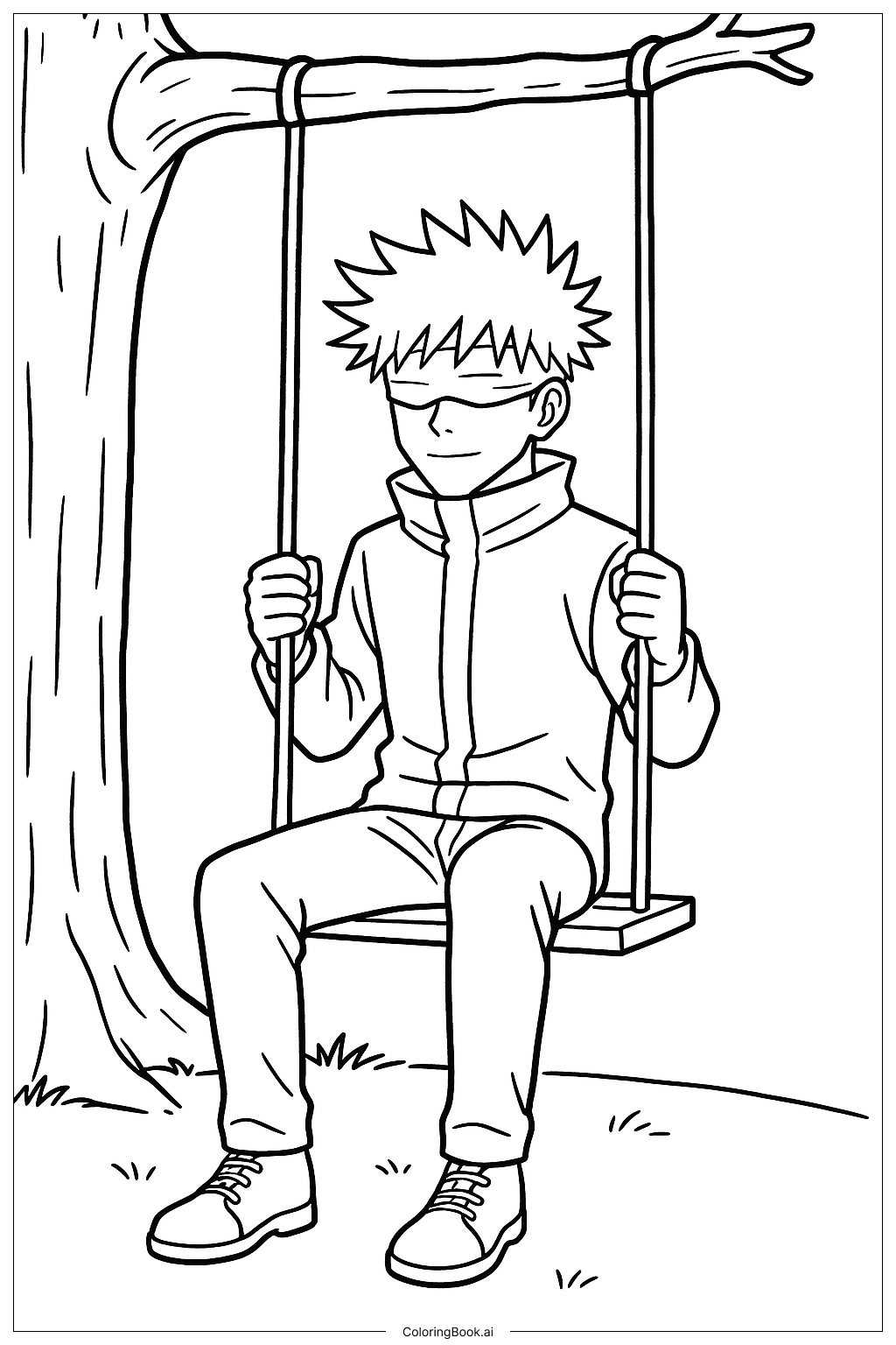  秋叶坐秋千填色页 