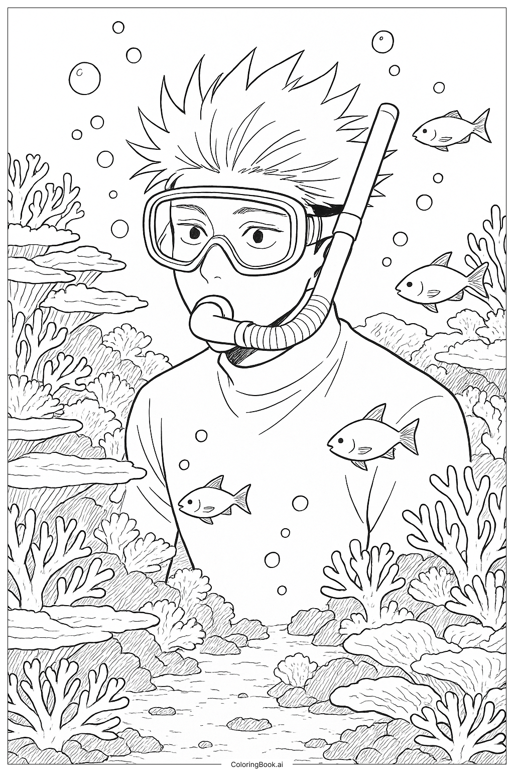  Página para colorear de Exploración submarina de Gojo 