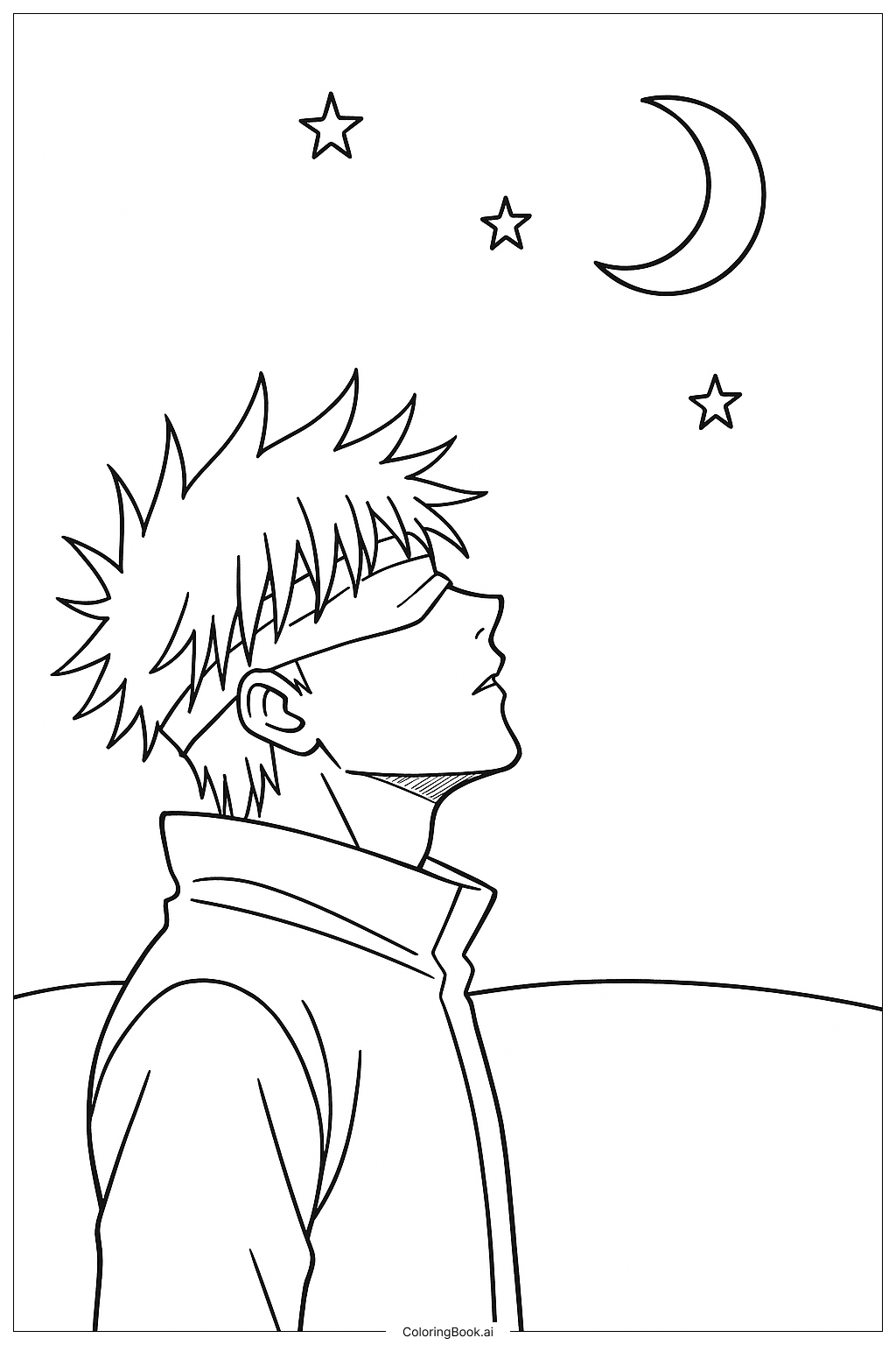 Página para colorear de Gojo mirando las estrellas