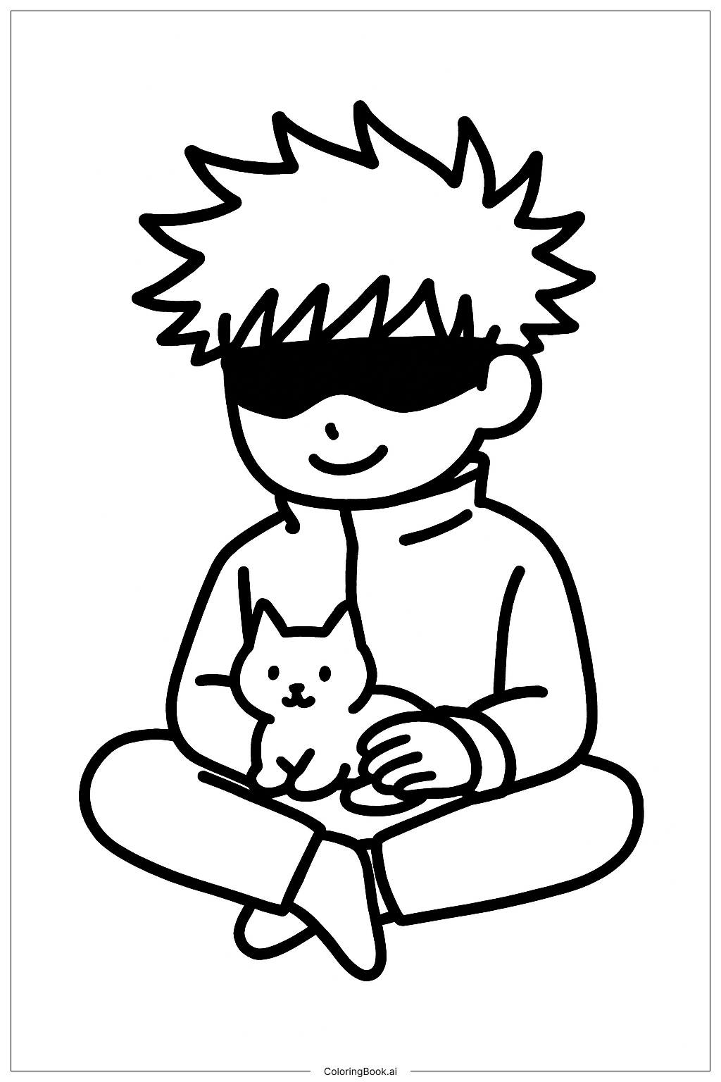 Gojo With Cat Coloring Page 