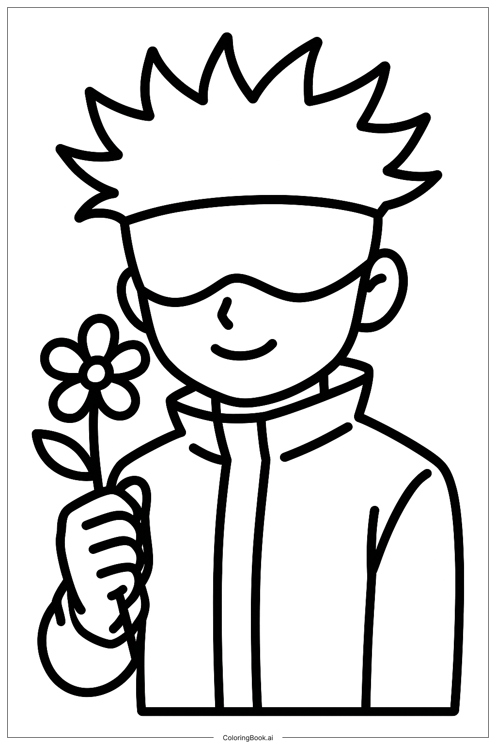  Página para colorear de Gojo con Flor 