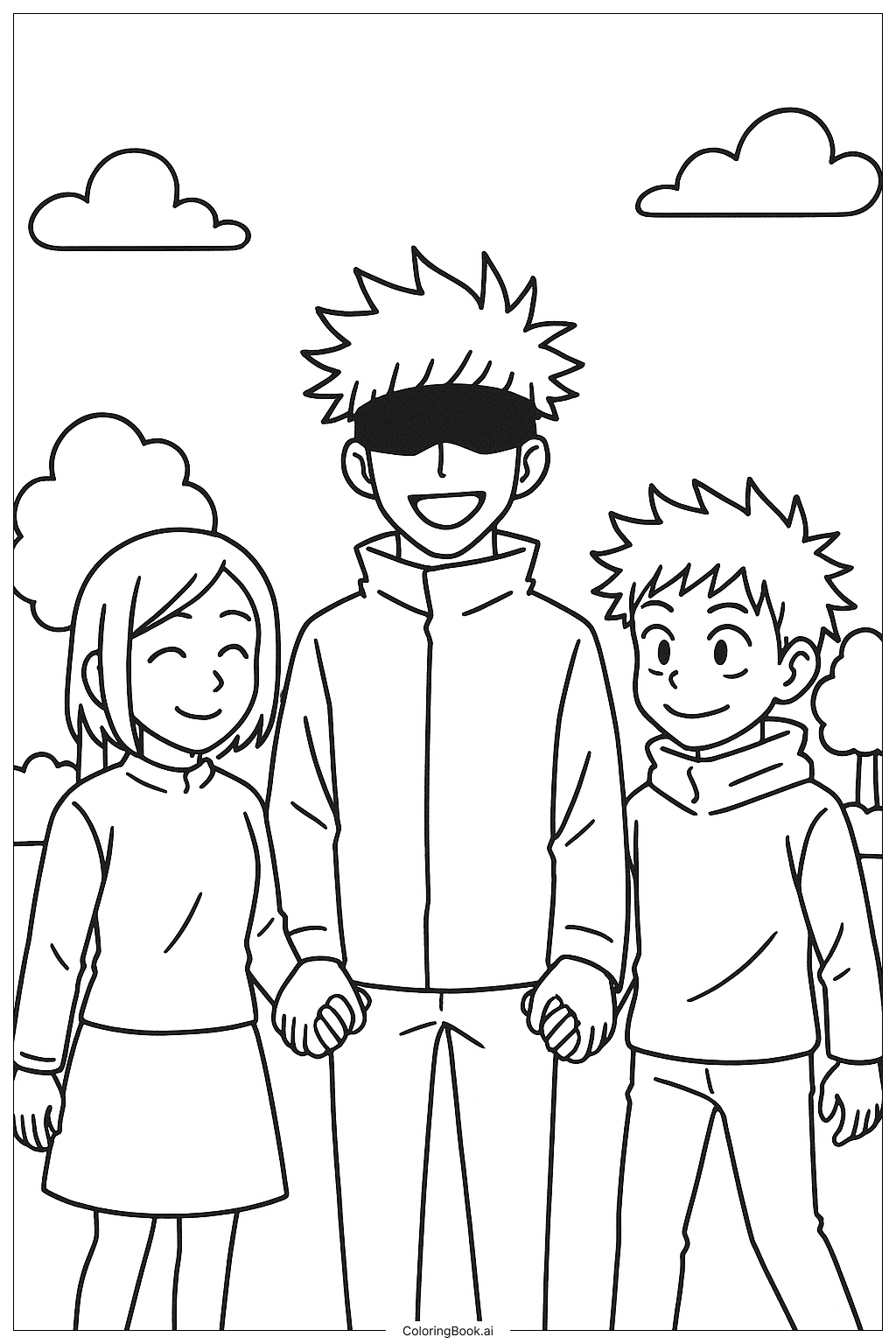  Página para colorear de Gojo con Amigos 