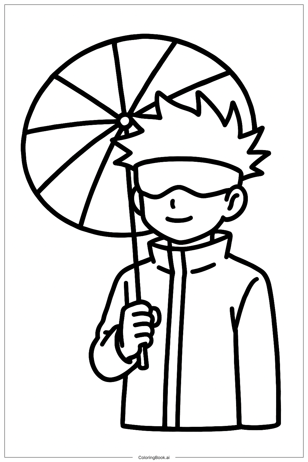  带伞的五条填色页 