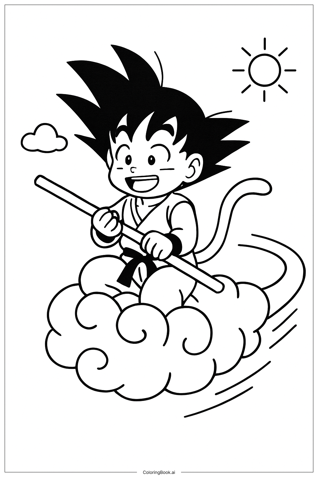  Goku Riding Small Cloud Coloring Page 