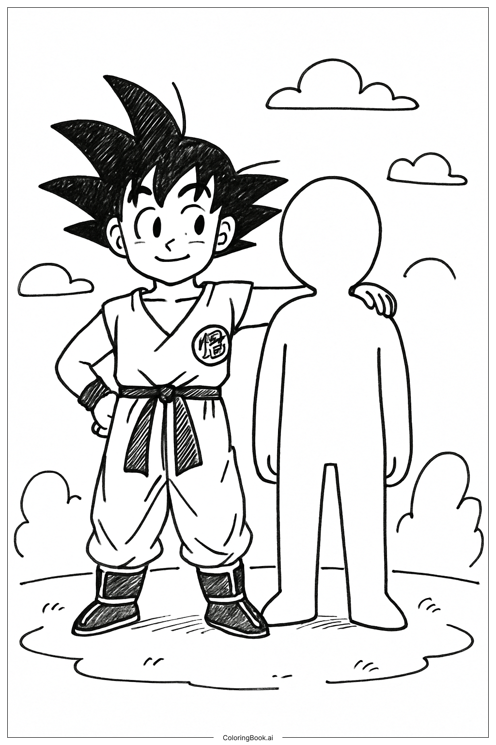  Goku With Friend Silhouette Coloring Page 