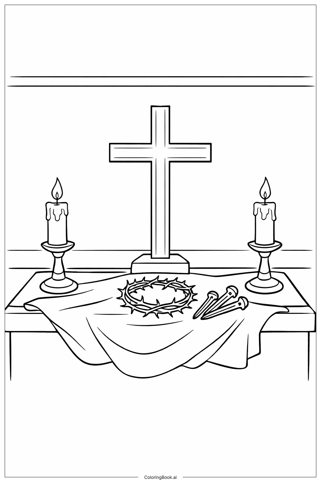  蝋燭付きの聖金曜日の祭壇の塗り絵ページ 