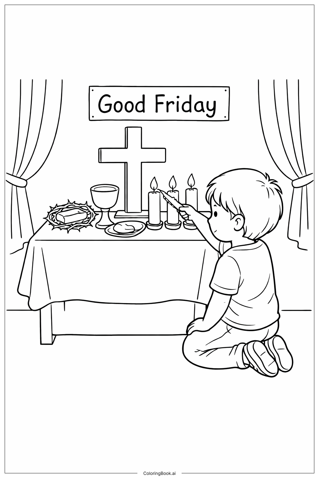  グッドフライデーのキャンドル点灯の塗り絵ページ 