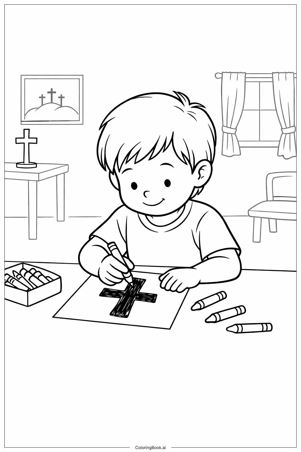  グッドフライデーの子どもが描く十字架の塗り絵ページ 