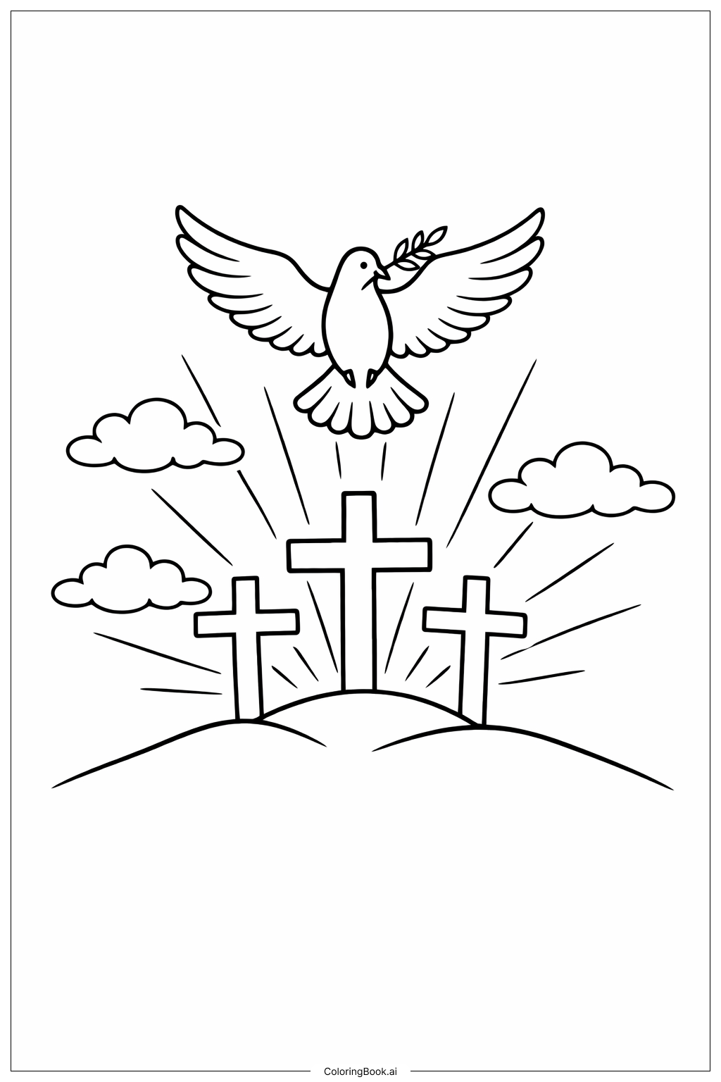  十字架の上のグッドフライデーの鳩の塗り絵ページ 