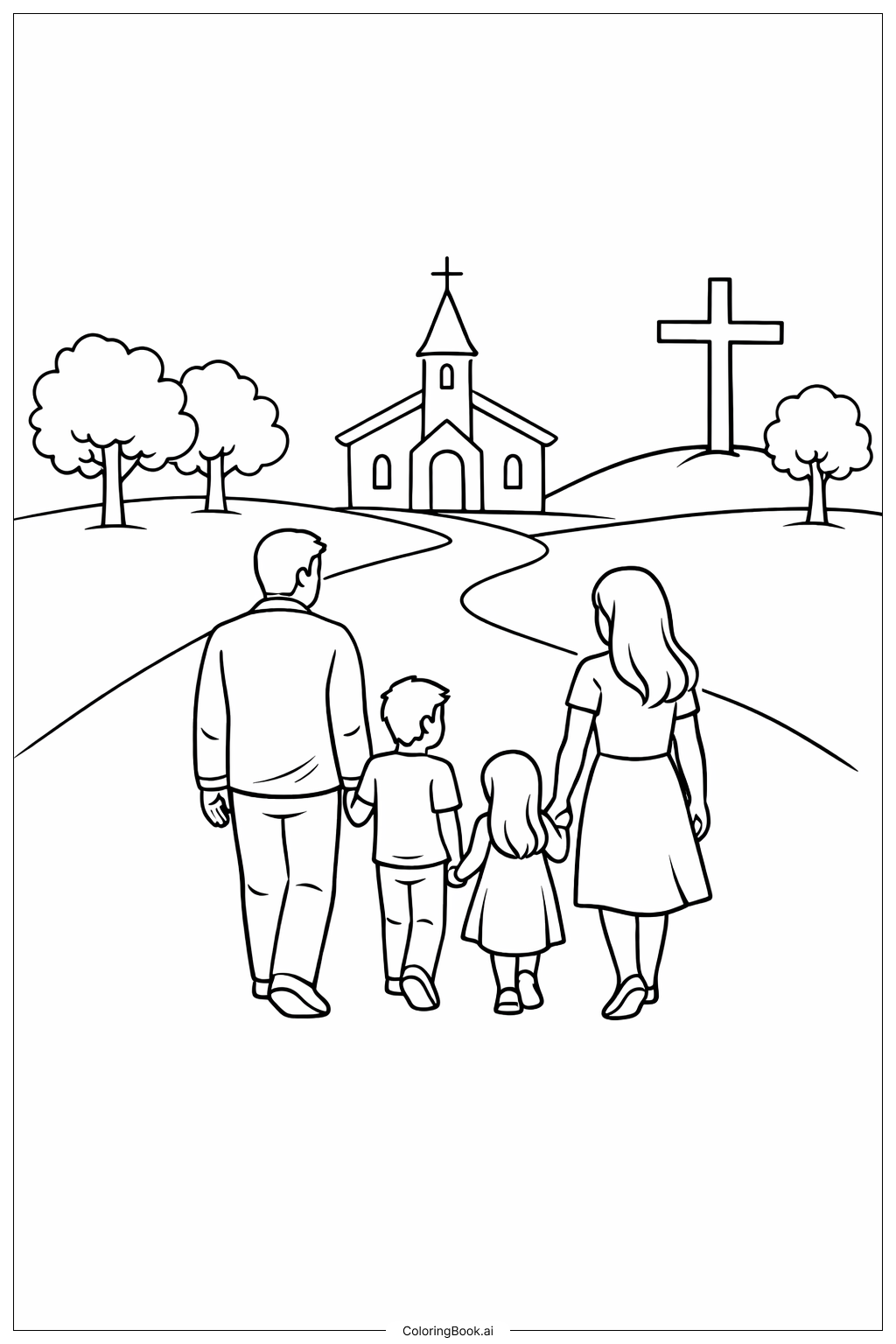  グッドフライデー家族の散歩の塗り絵ページ 