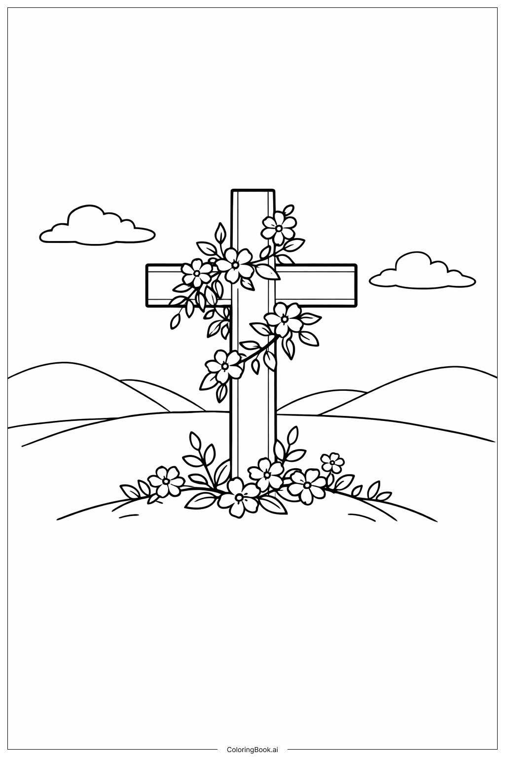  グッドフライデーの花の十字架の塗り絵ページ 