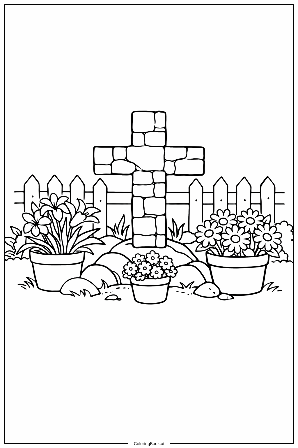  グッドフライデーの庭の十字架の塗り絵ページ 