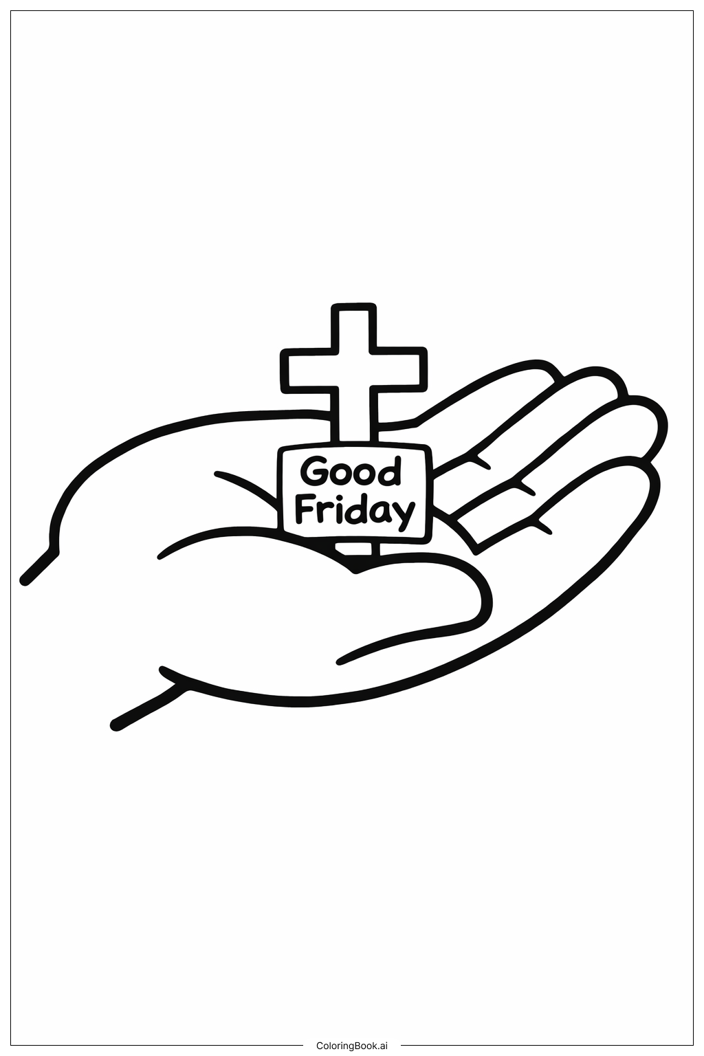  グッドフライデーの手と十字架の塗り絵ページ 