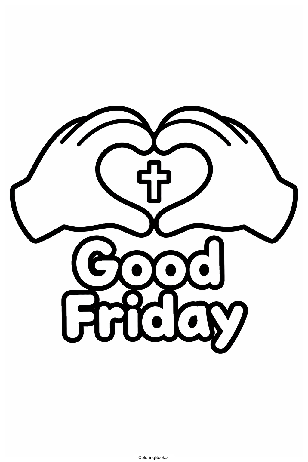  ハートを形作る手（グッドフライデー）の塗り絵ページ 