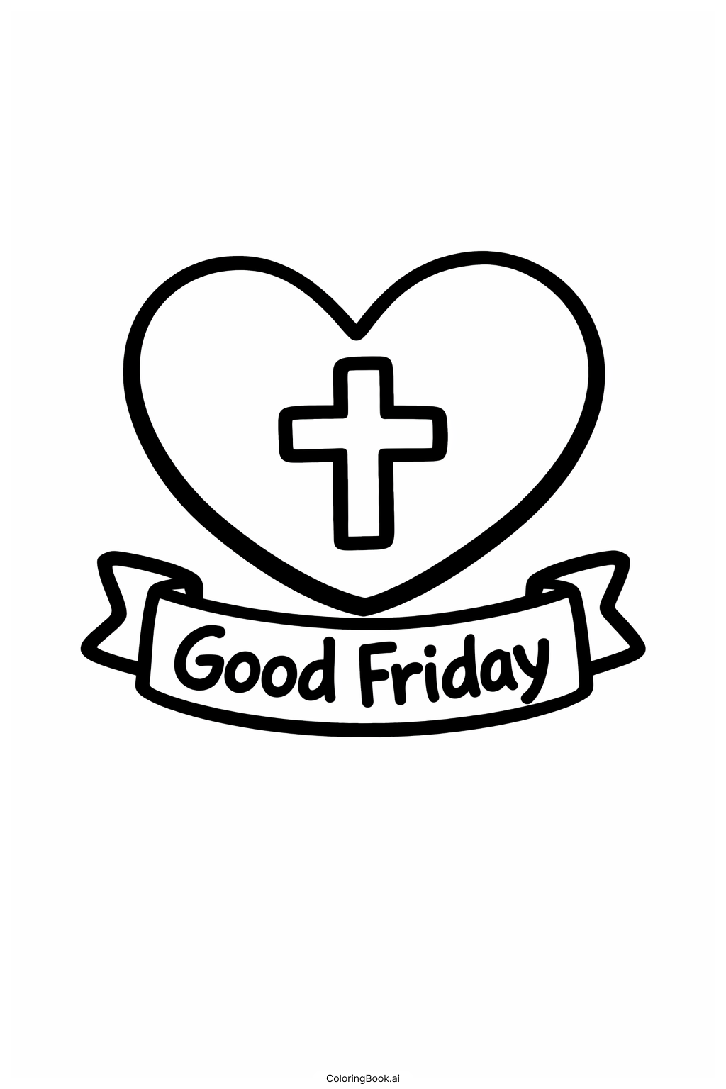  聖金曜日のハートと十字架の塗り絵ページ 