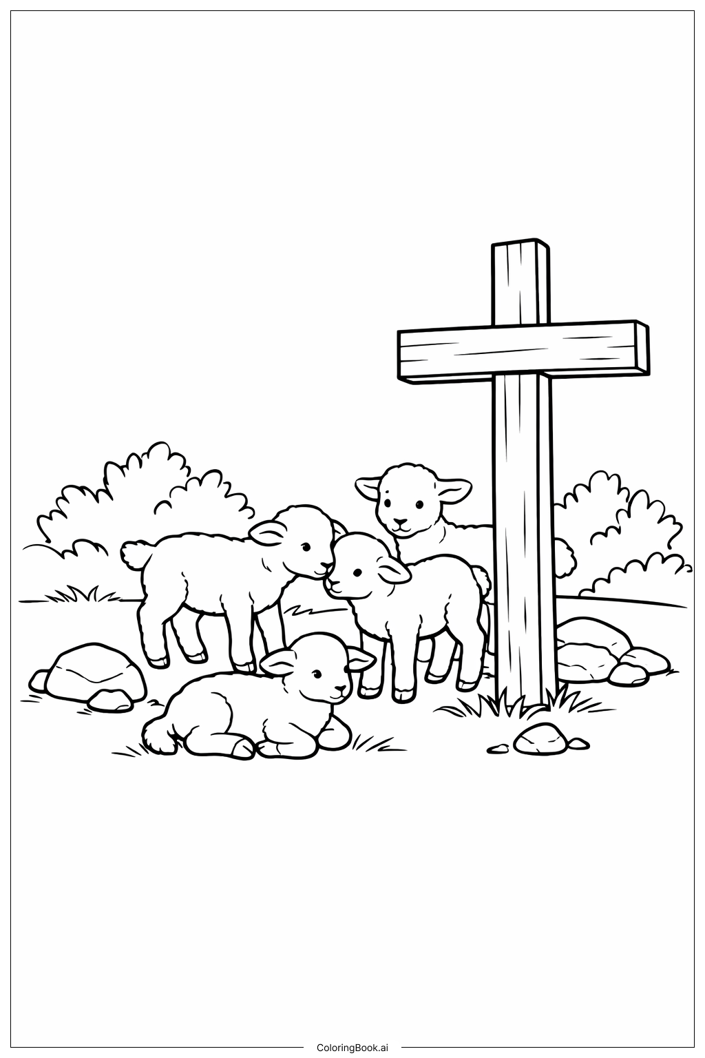  十字架のそばのグッドフライデーの子羊の塗り絵ページ 