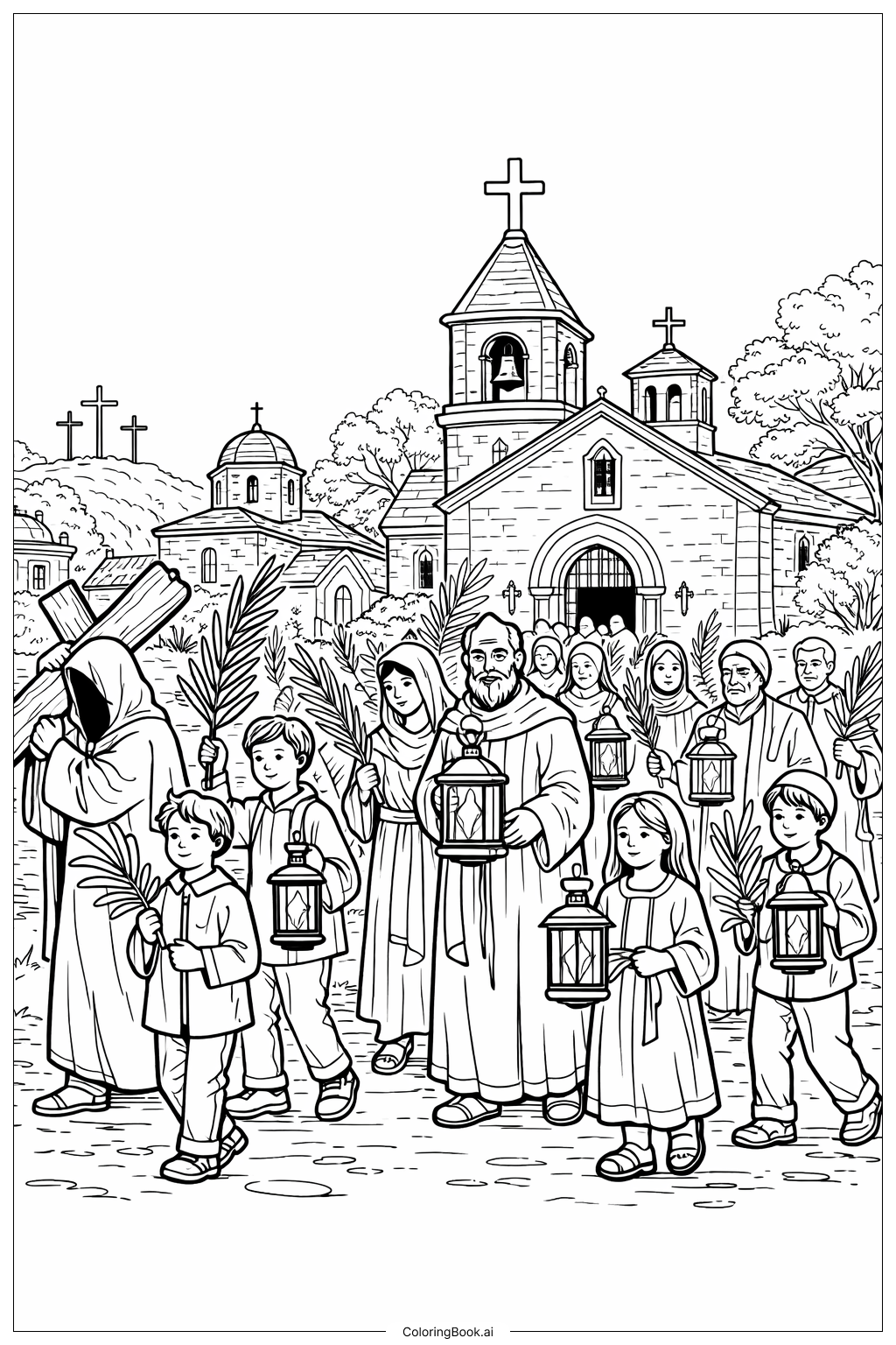  グッドフライデー・ランタン行列の塗り絵ページ 