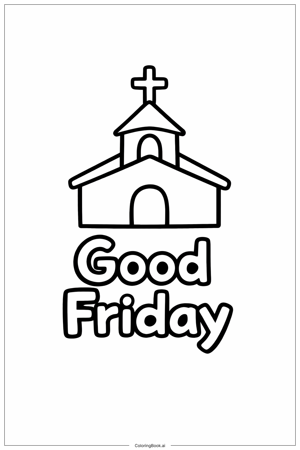  グッドフライデーの小さな教会の塗り絵ページ 