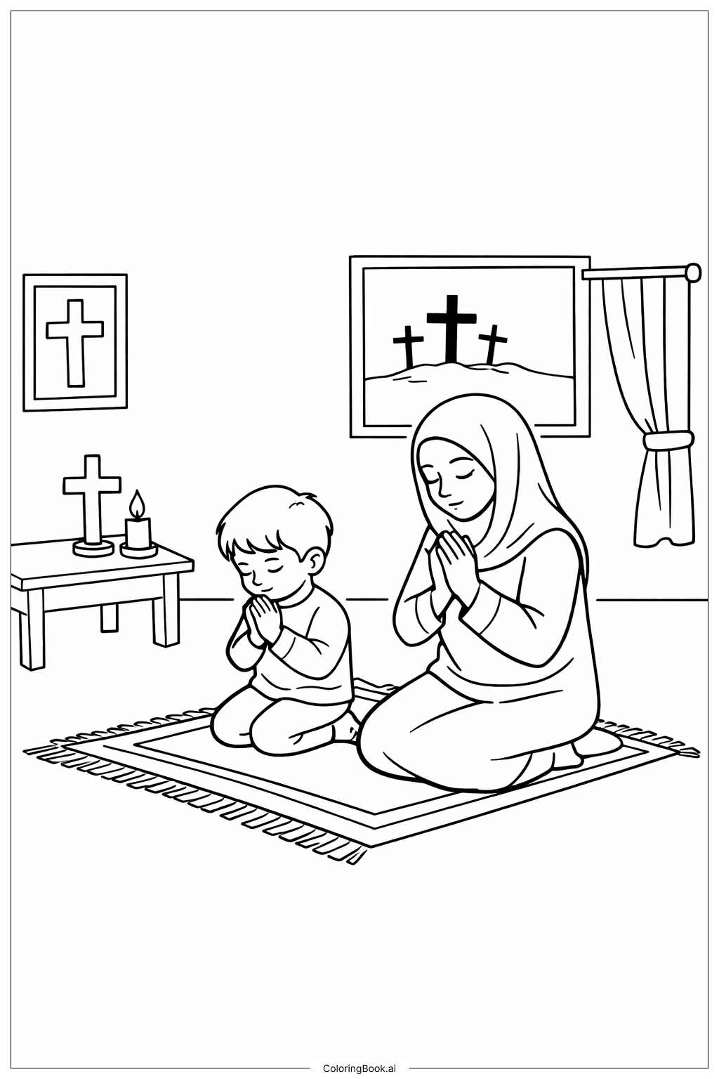  グッドフライデーの静かな祈りの塗り絵ページ 
