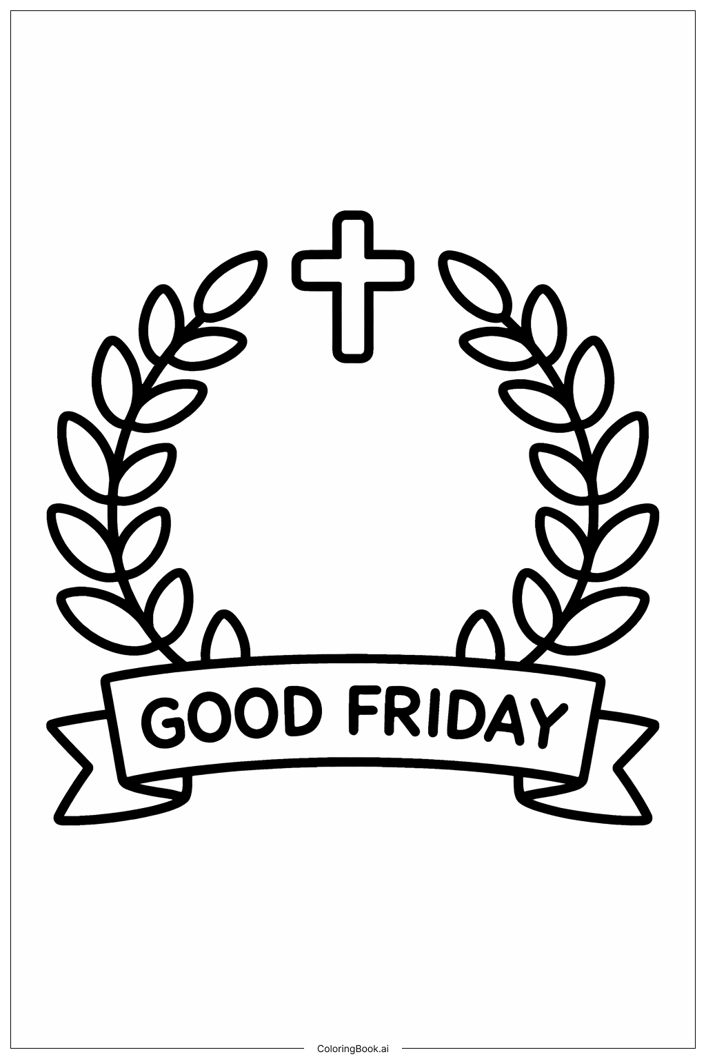  グッドフライデーのシンプルリースの塗り絵ページ 