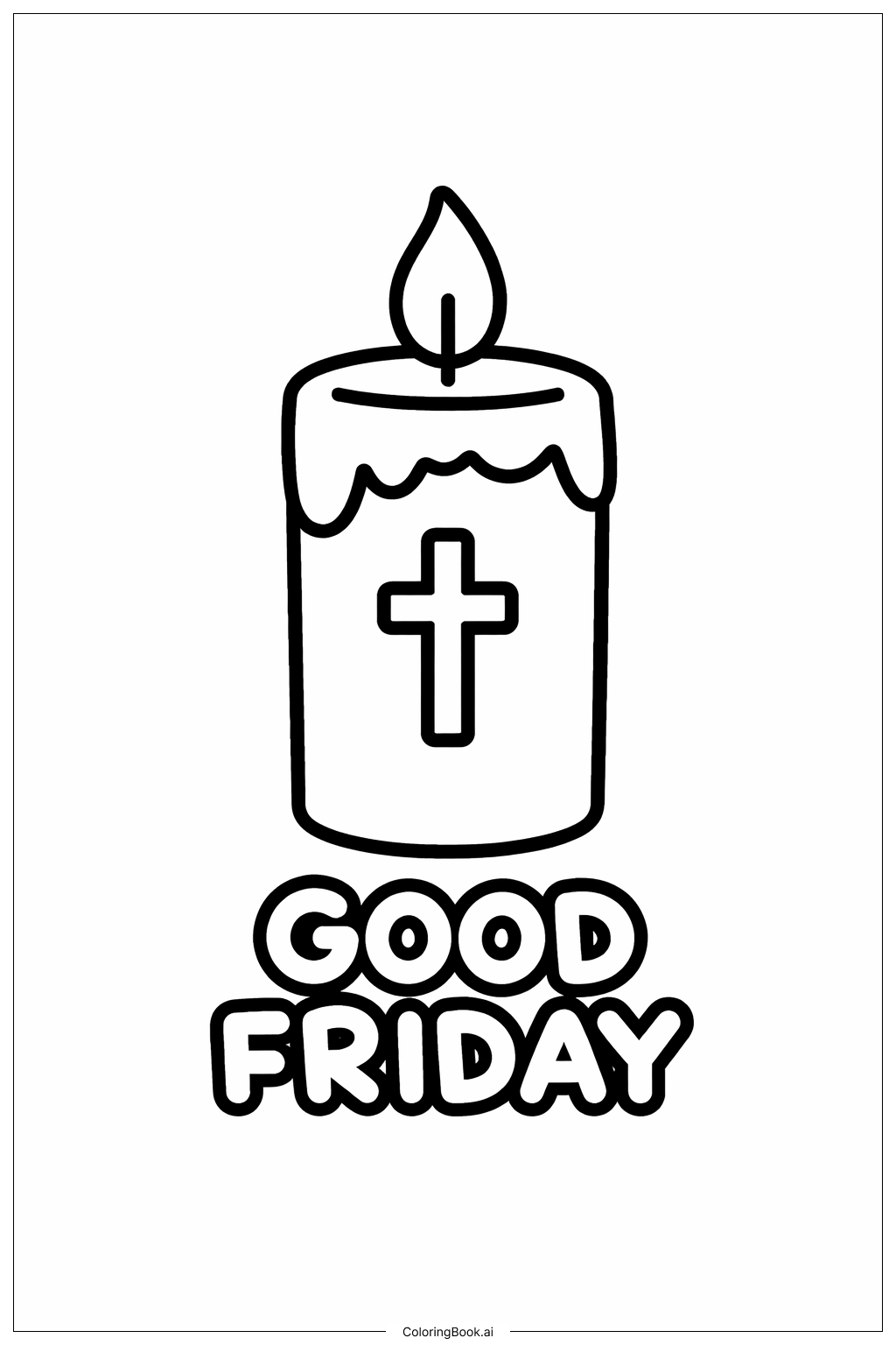  グッドフライデーのシングルキャンドルの塗り絵ページ 