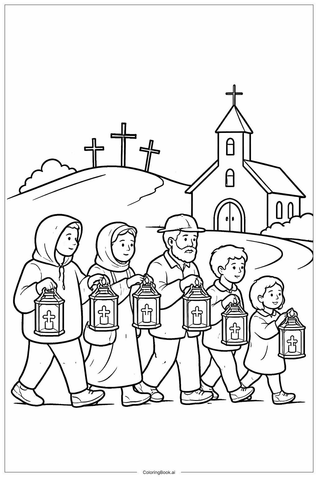  グッドフライデー小さな行列の塗り絵ページ 