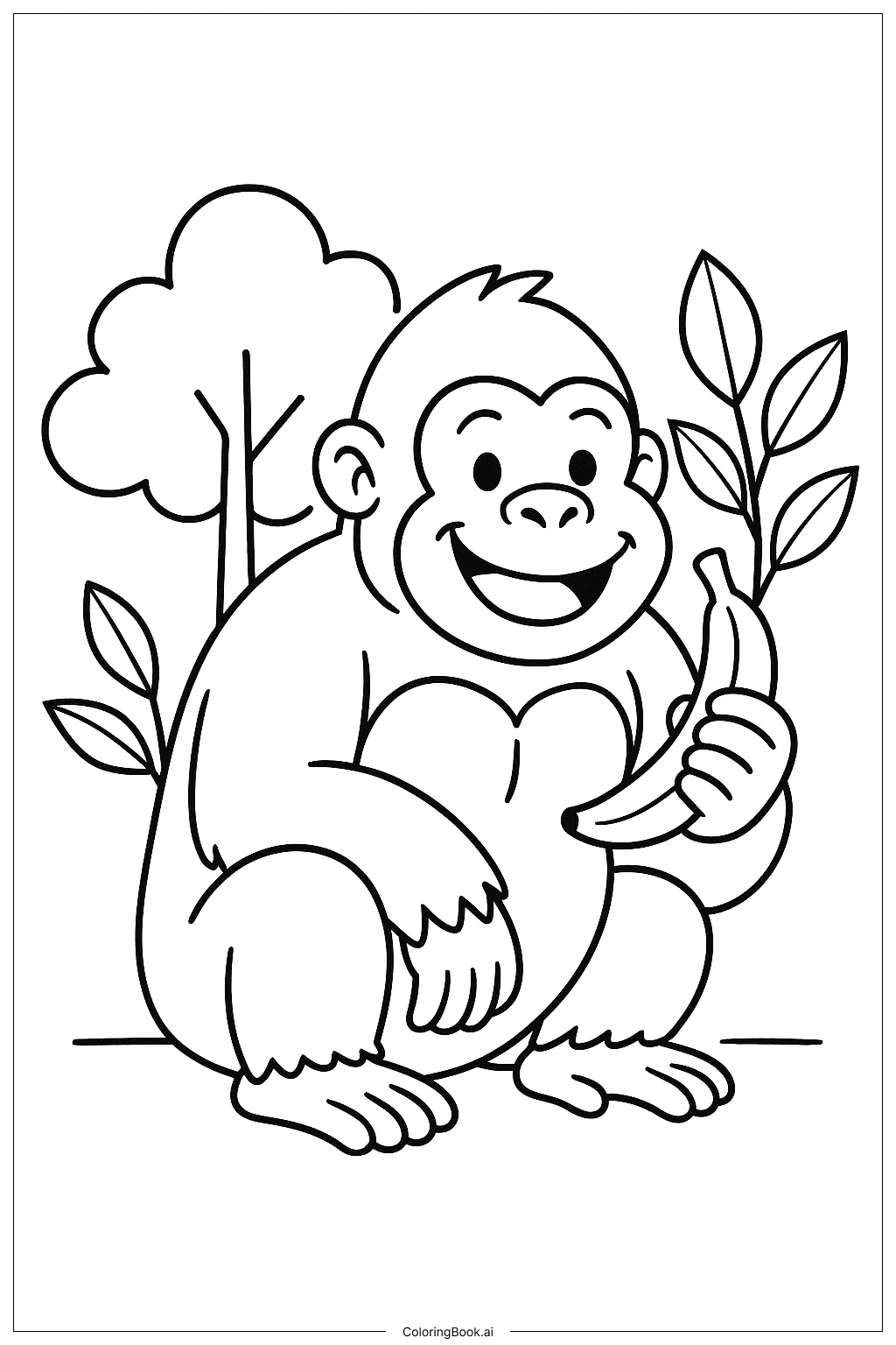  Trang tô màu Gorilla Ăn Chuối 