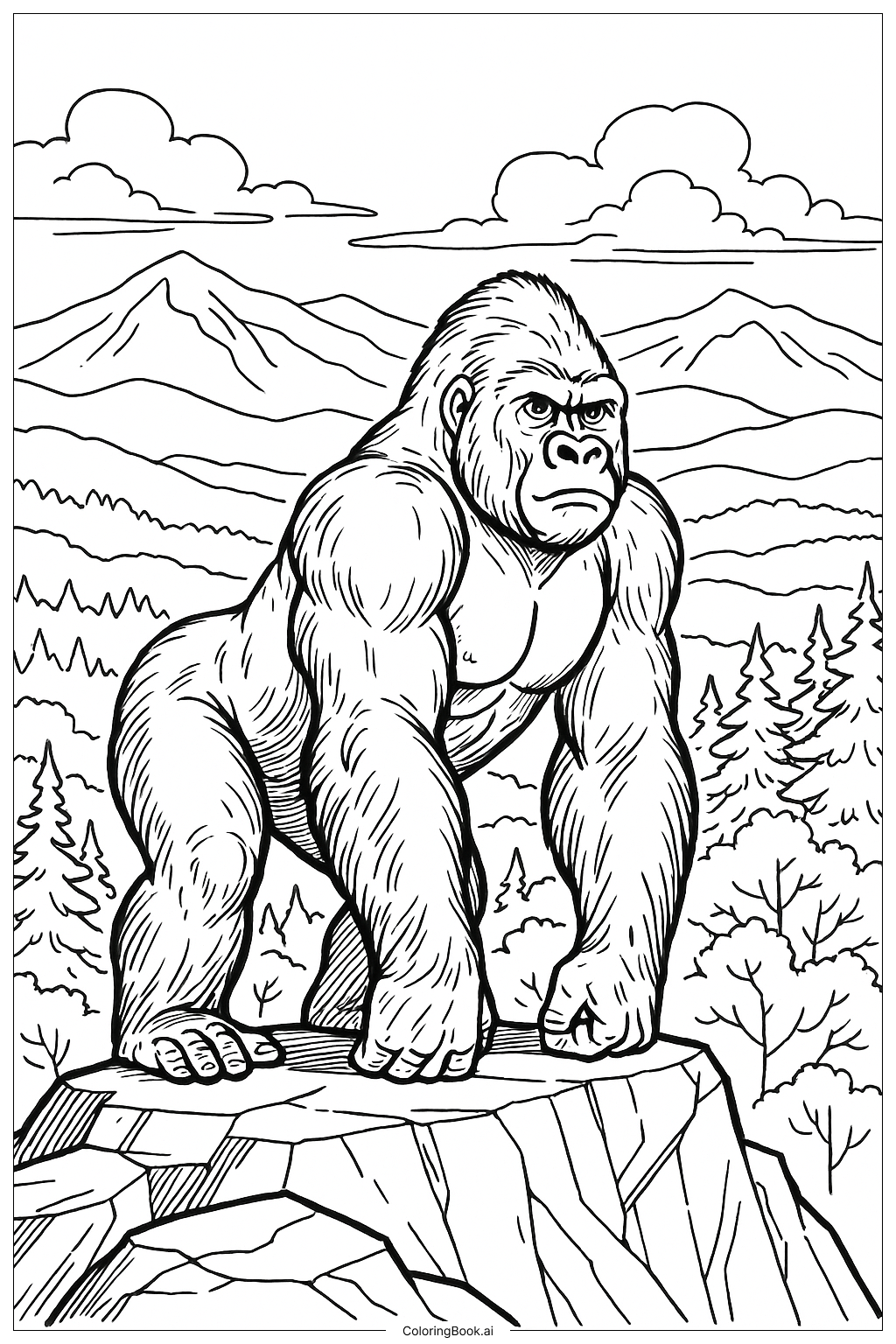  Gorilla Guardian On Mountain Lookout Coloring Page 