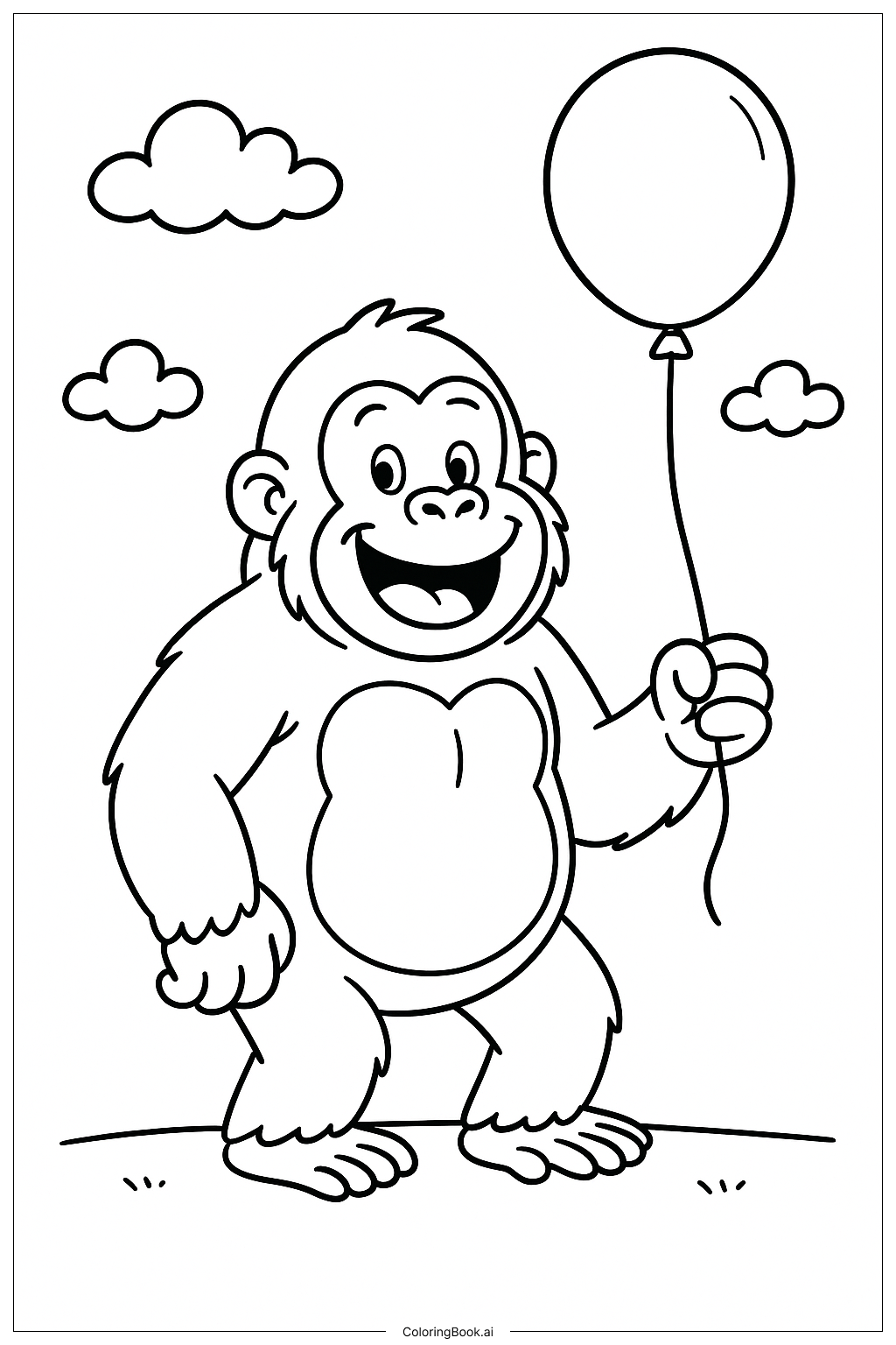  Gorilla Holding Balloon Coloring Page 