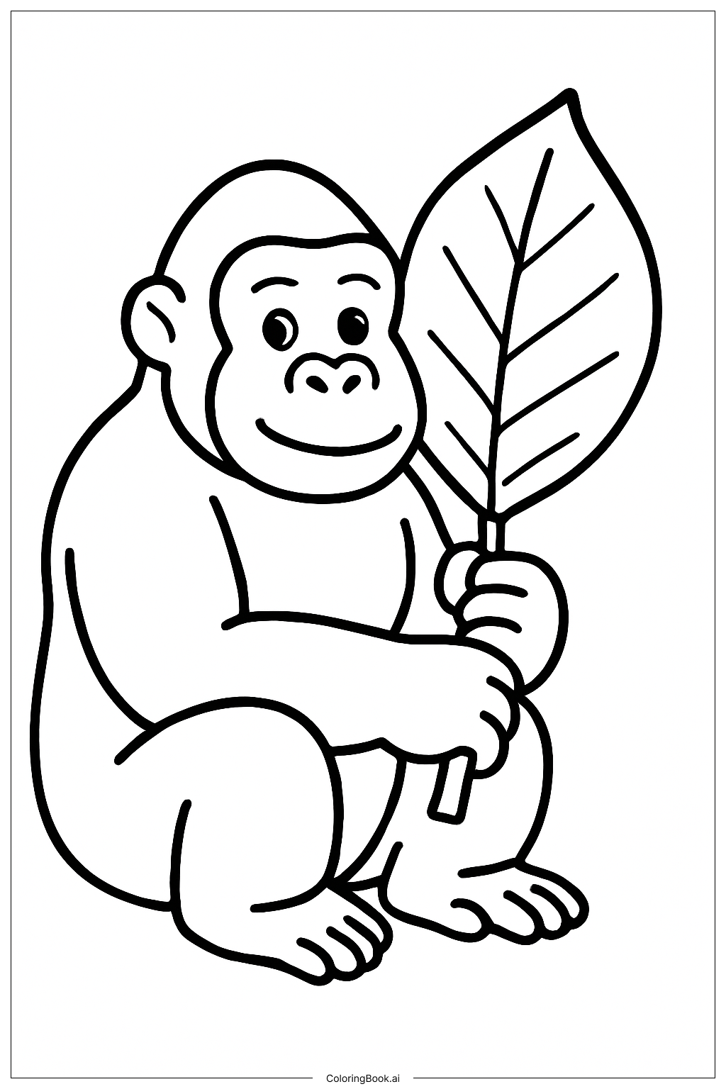 Trang tô màu Khỉ đột cầm lá