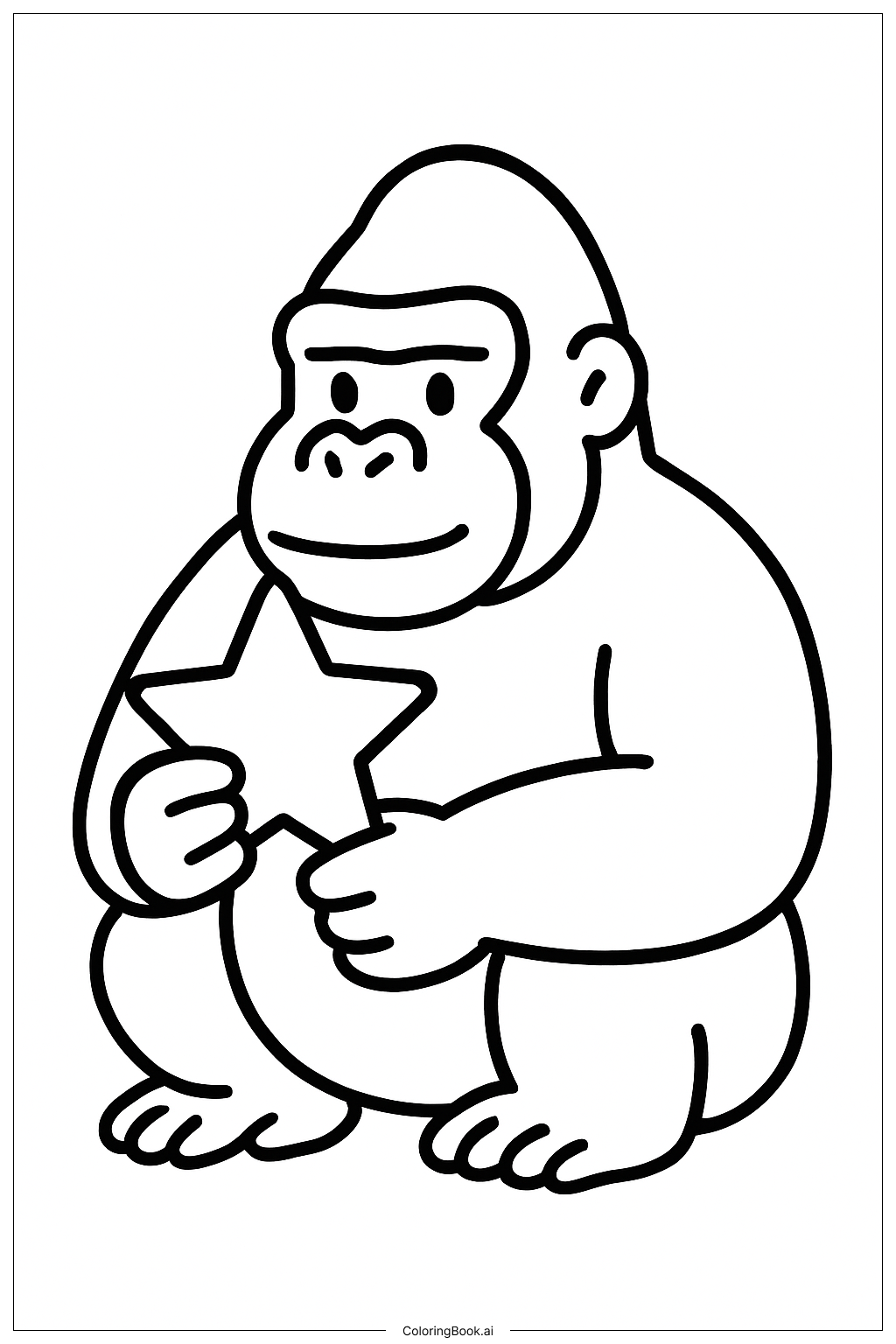  Gorilla Holding Star Coloring Page 