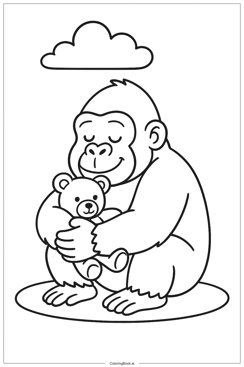  Gorilla Hugging Teddy Coloring Page 