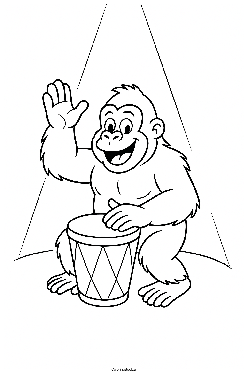  Gorilla Playing Drums Coloring Page 
