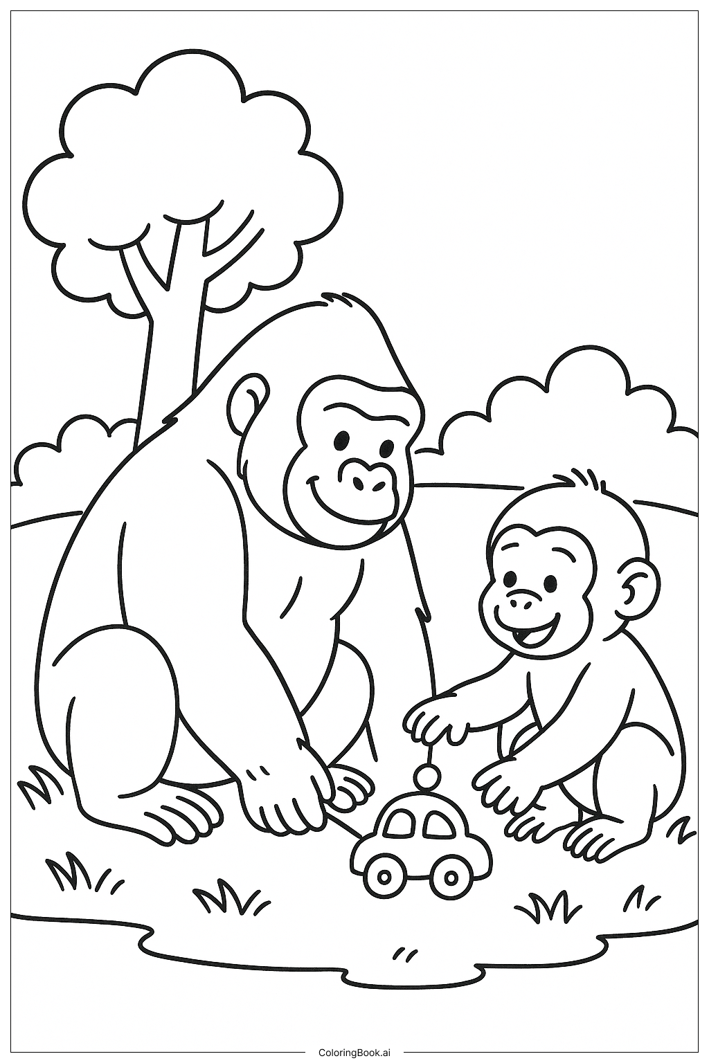 Gorilla Playing With Cub Coloring Page