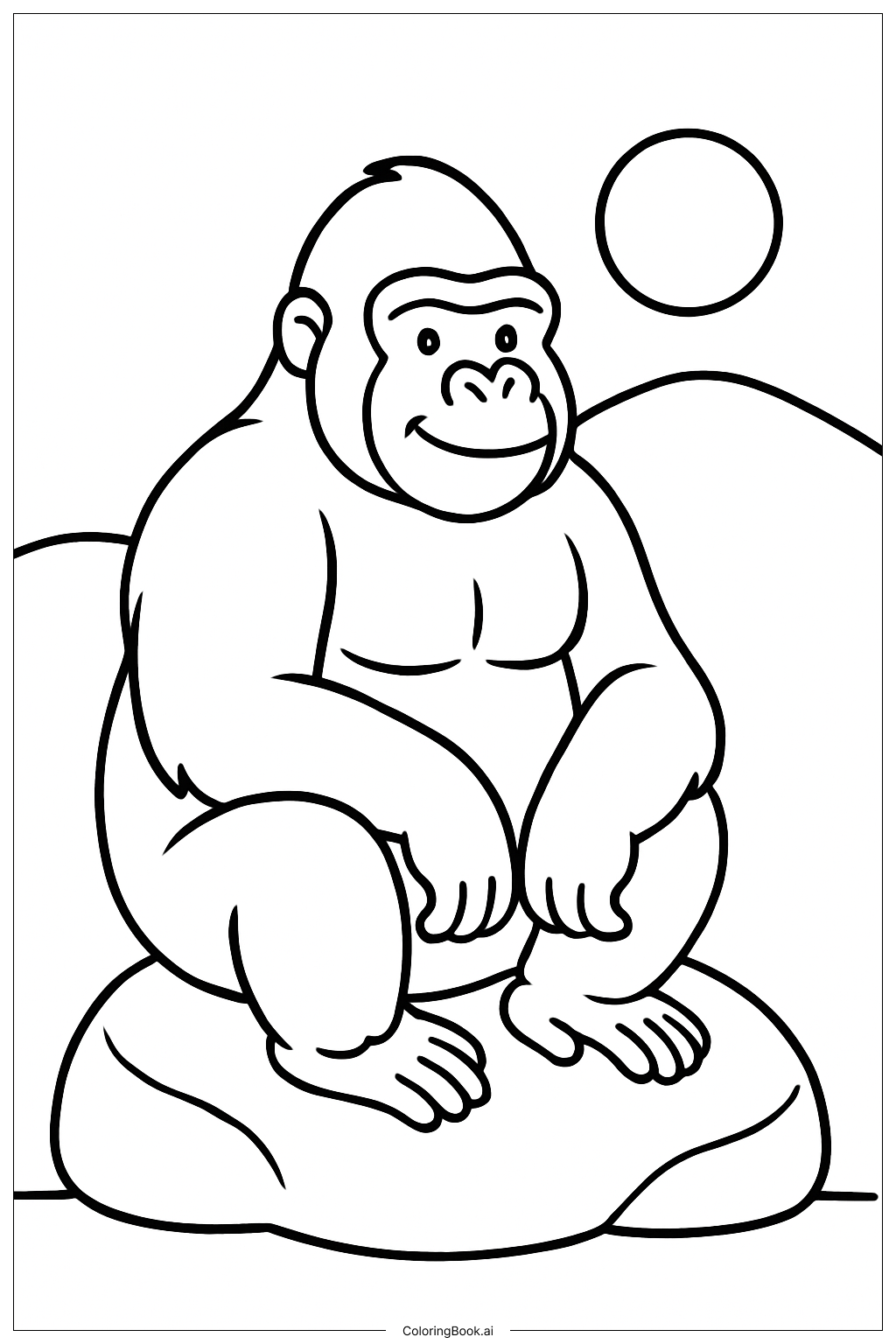  Trang tô màu Khỉ đột ngồi trên đá 