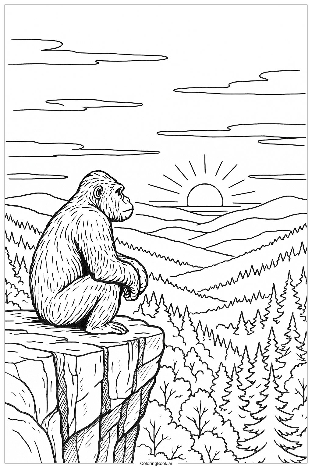  Trang tô màu Khỉ đột Ngắm Hoàng Hôn trên Thung Lũng 