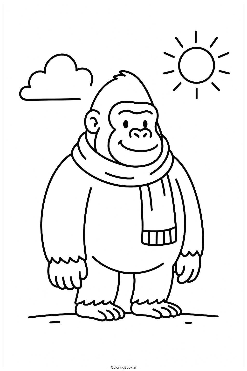  圍圍巾的大猩猩著色頁 