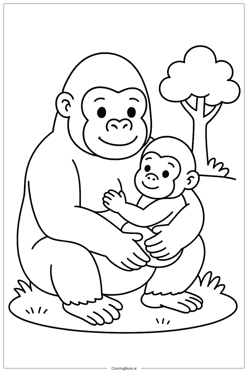 Gorilla With Baby Coloring Page 