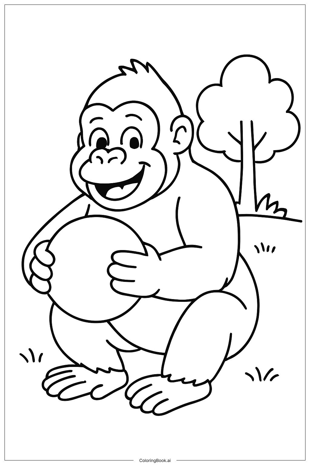  Gorilla With Ball Coloring Page 
