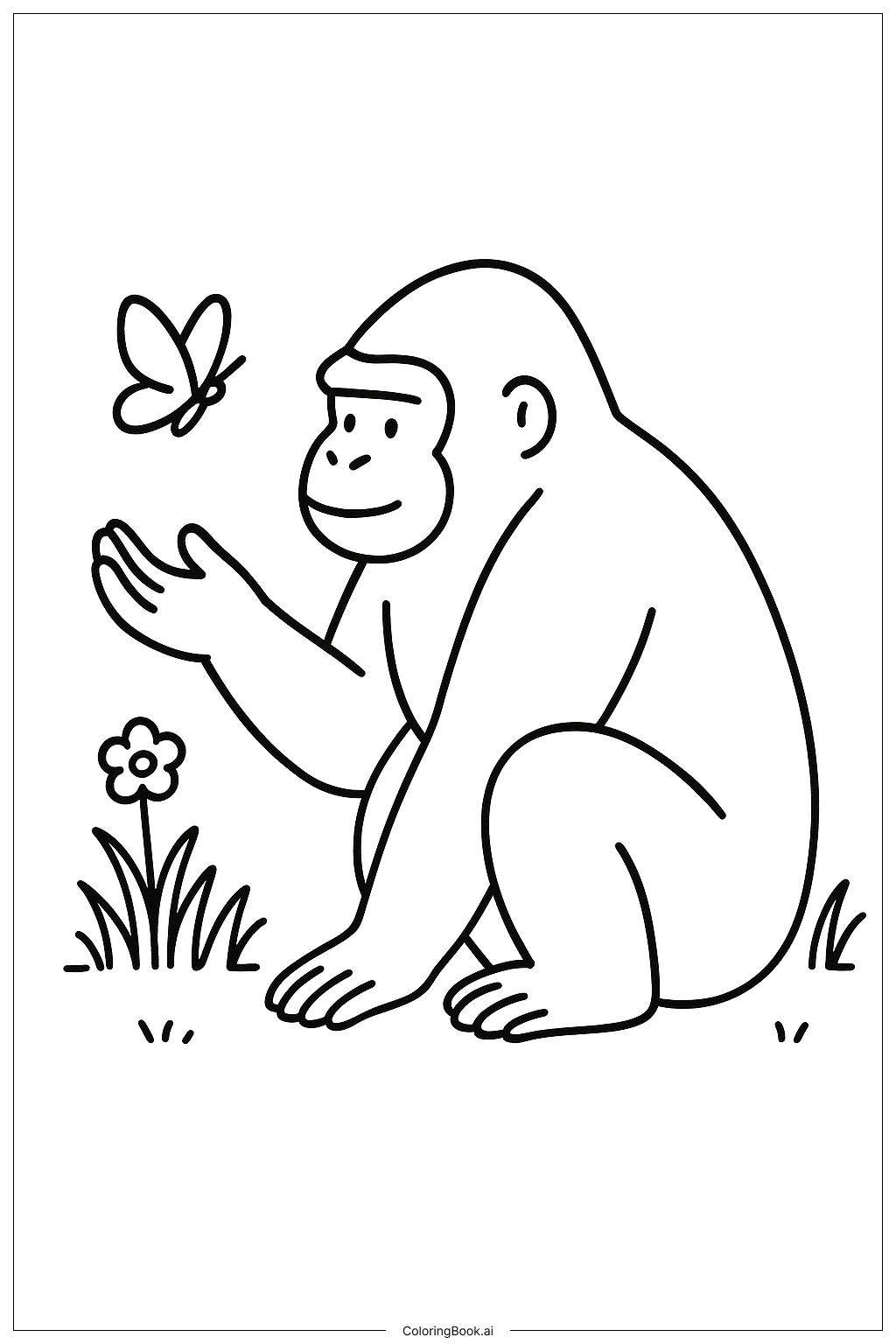  Gorilla With Butterfly Coloring Page 