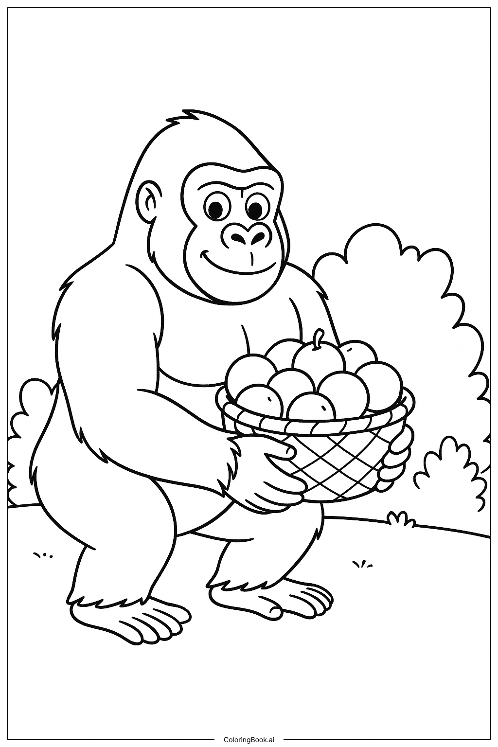 Gorilla With Fruit Basket Coloring Page