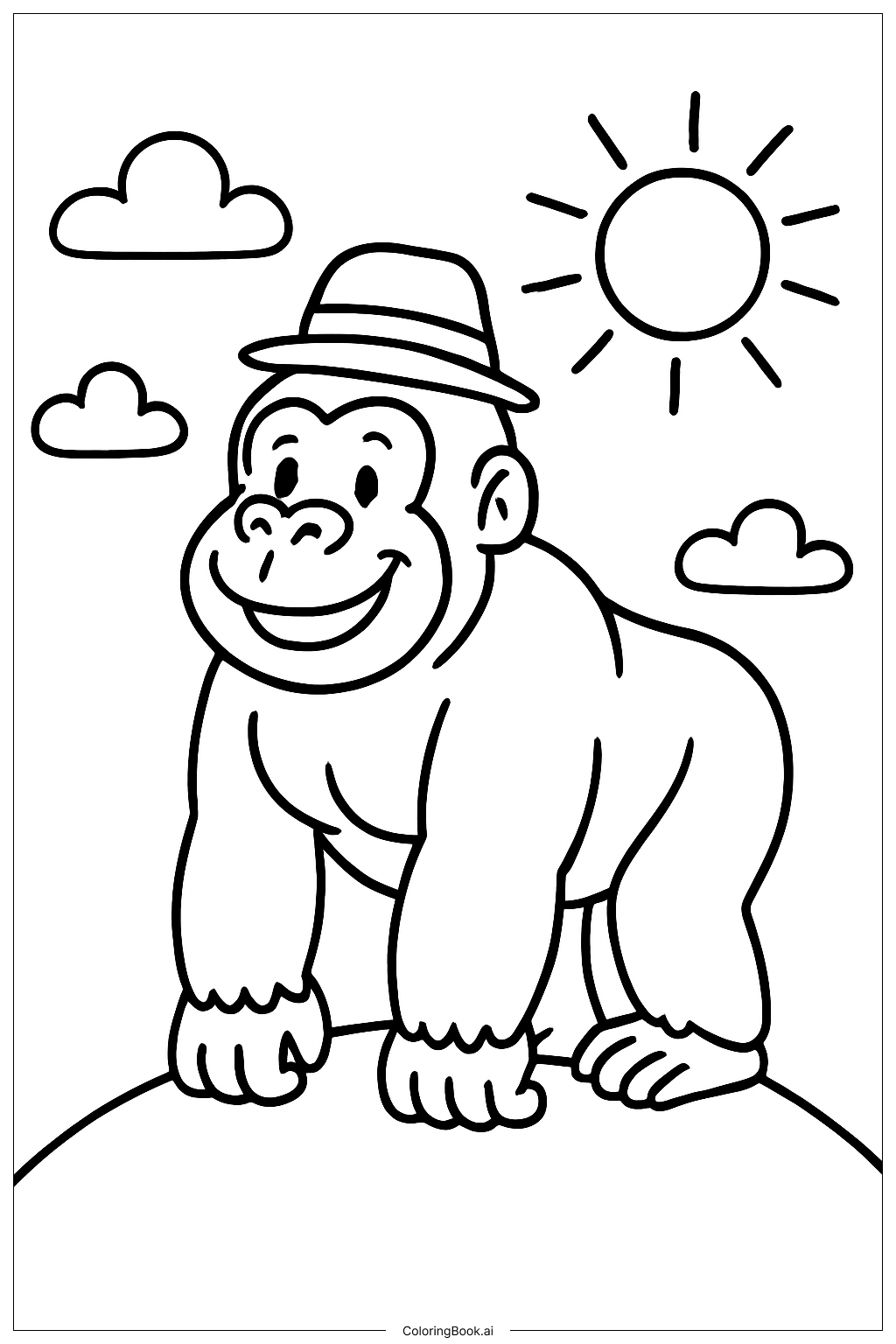 Gorilla With Hat Coloring Page 
