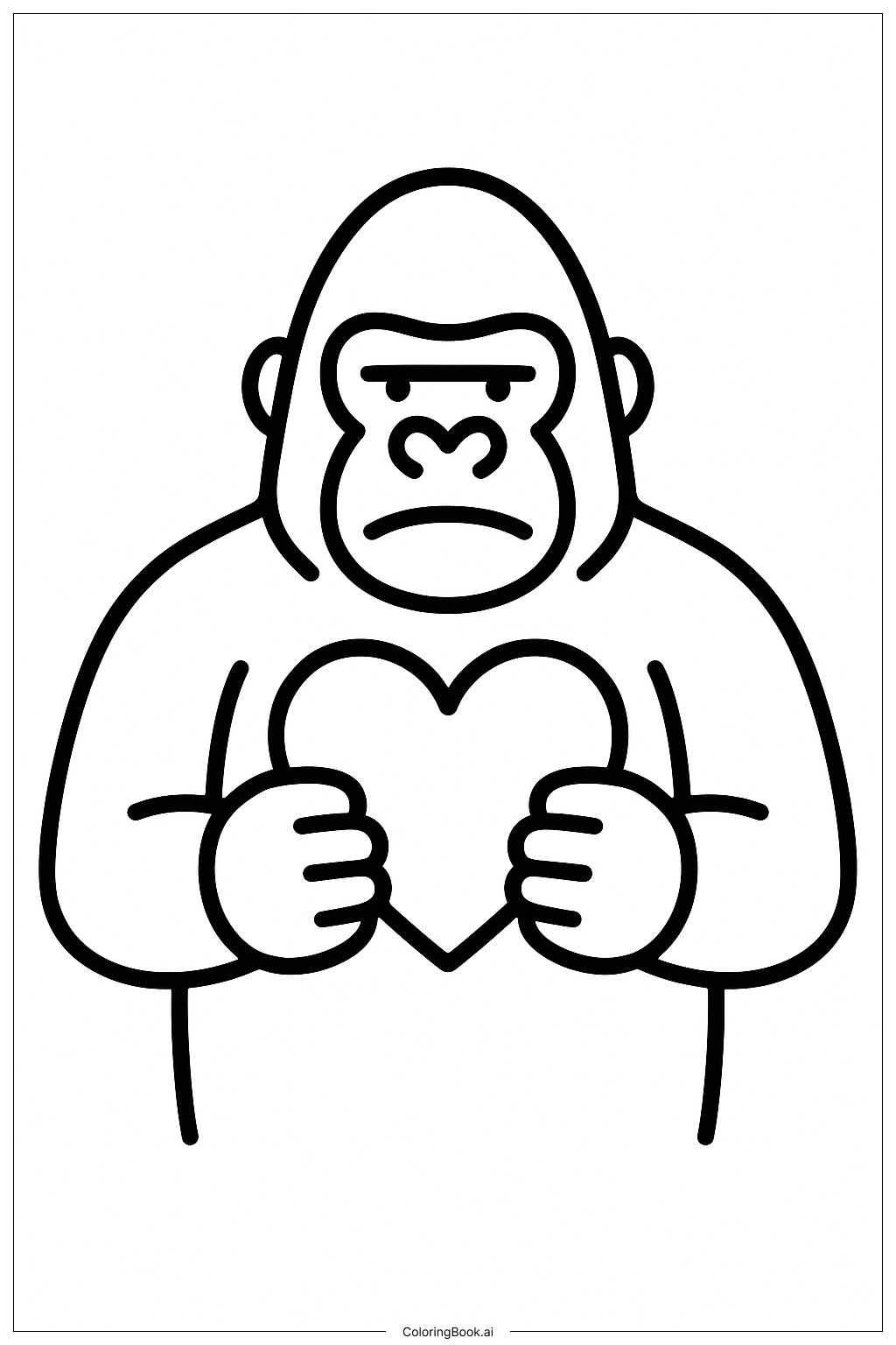 Trang tô màu Khỉ đột với trái tim đơn giản