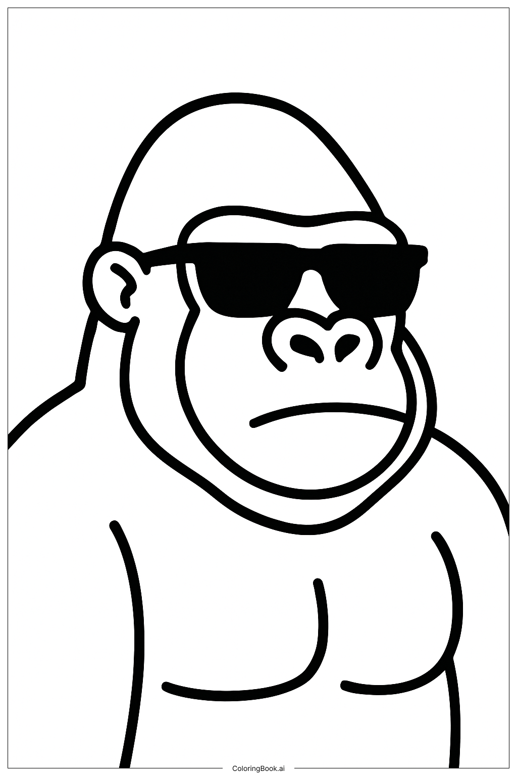  Gorilla With Simple Sunglasses Coloring Page 