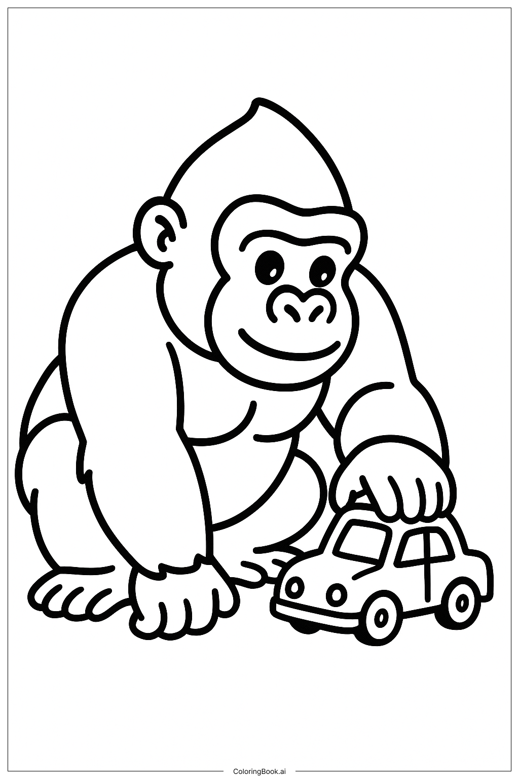 Trang tô màu Gorilla Với Xe Đồ Chơi