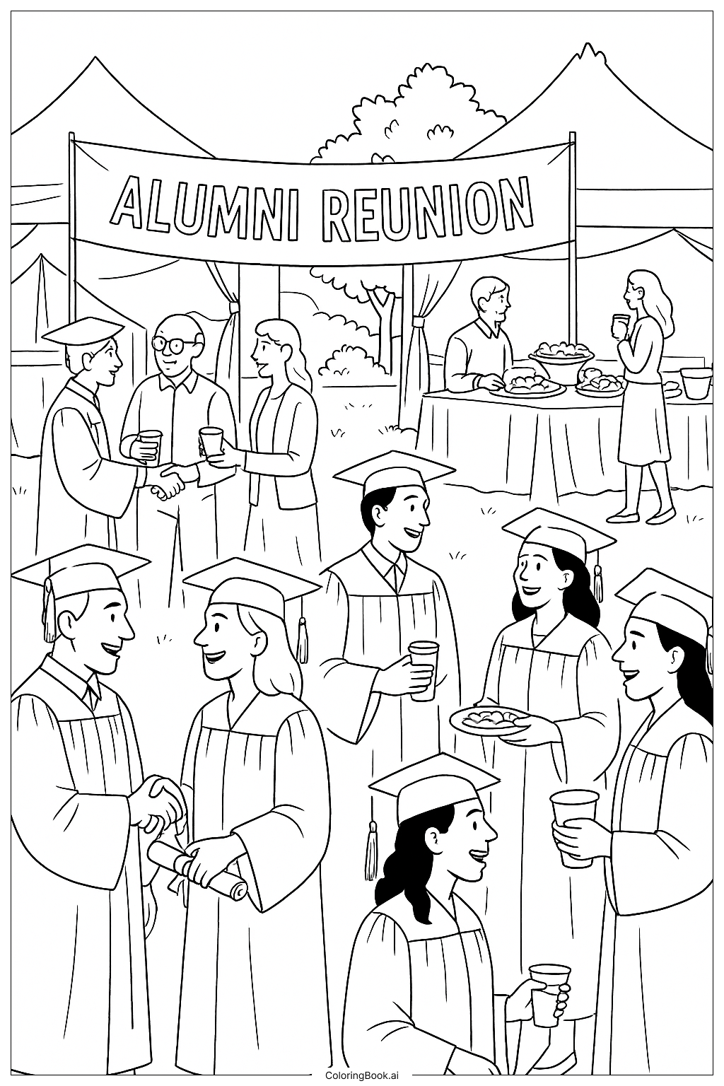 Graduation Alumni Reunion Scene Coloring Page