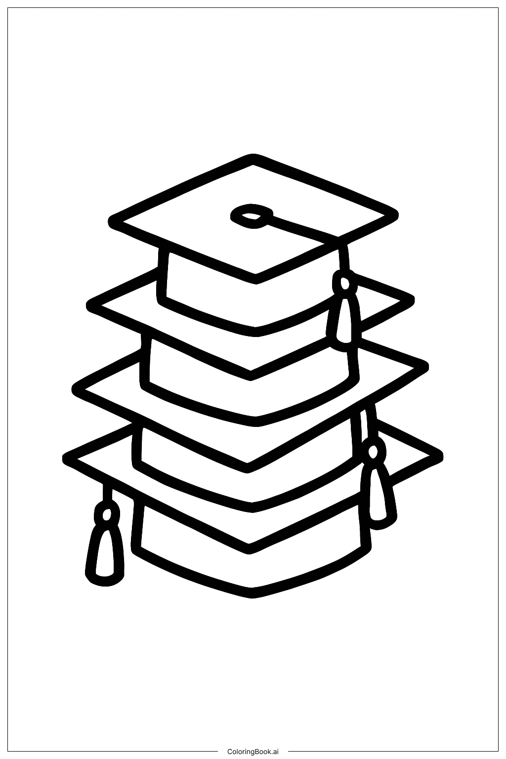  卒業帽の積み重ねの塗り絵ページ 