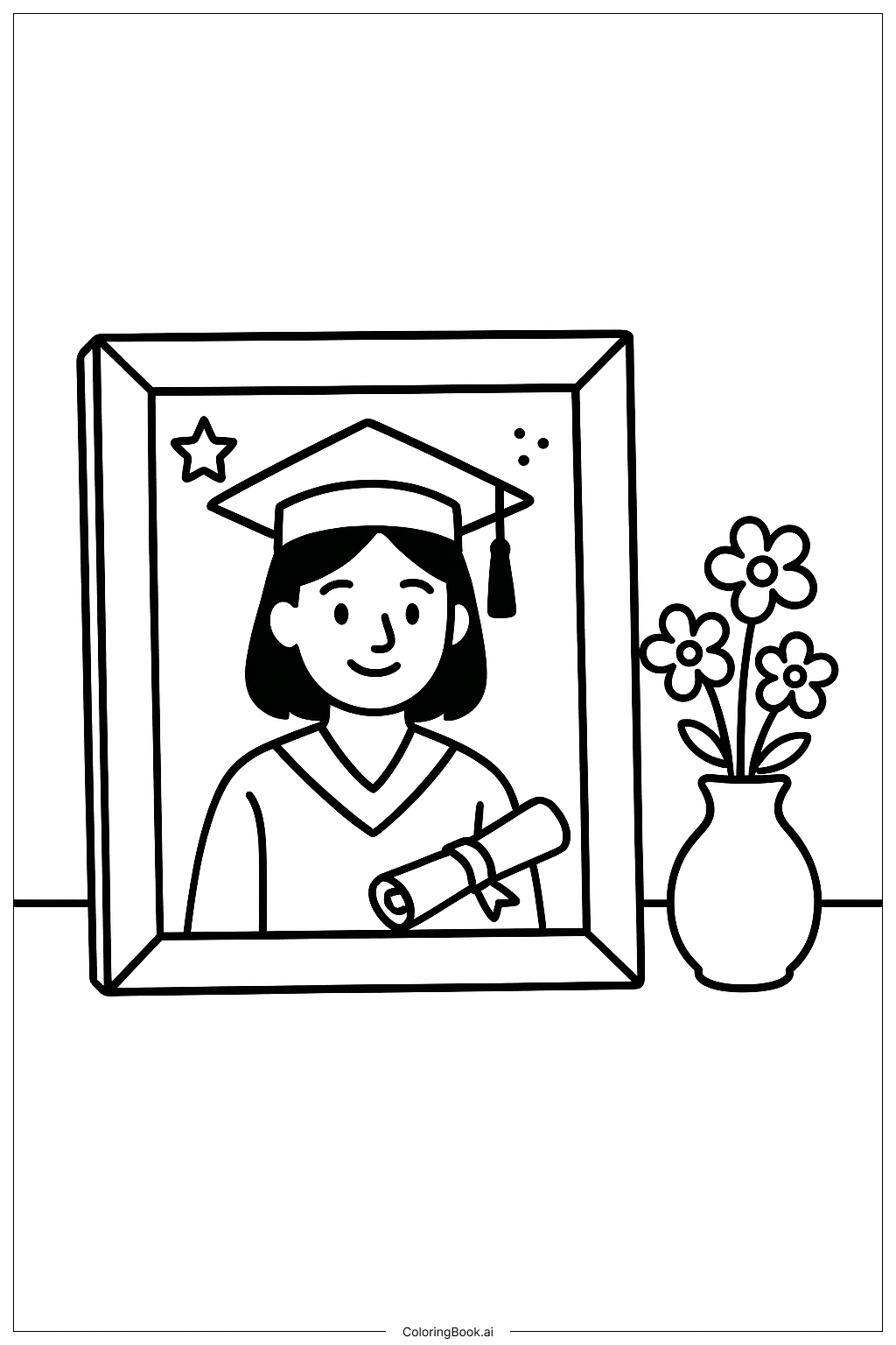 Graduation Photo Frame Scene Coloring Page