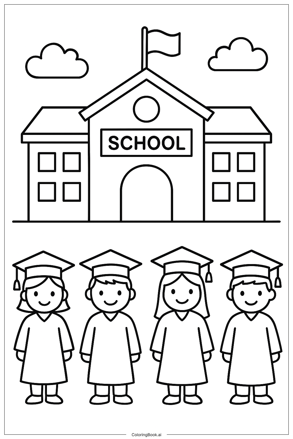 Graduation School Building Scene Coloring Page